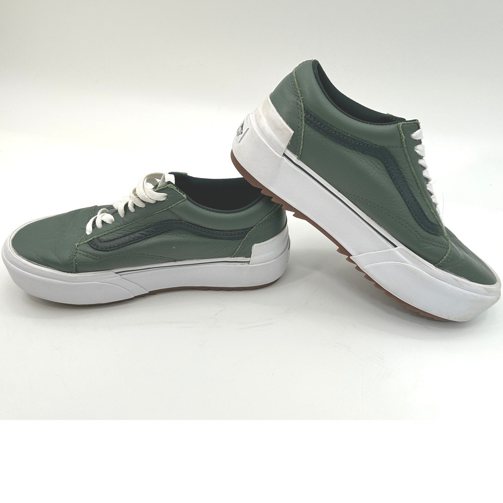 Vans Old Skool Stacked Forest Green Leather Platform Sneakers Mens 6.5 Womens 8 - Picture 2 of 9
